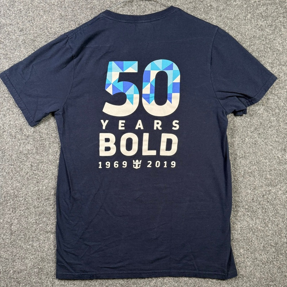 Royal Caribbean T-Shirt Mens Small Navy 50 Years Bold Anniversary Graphic Tee